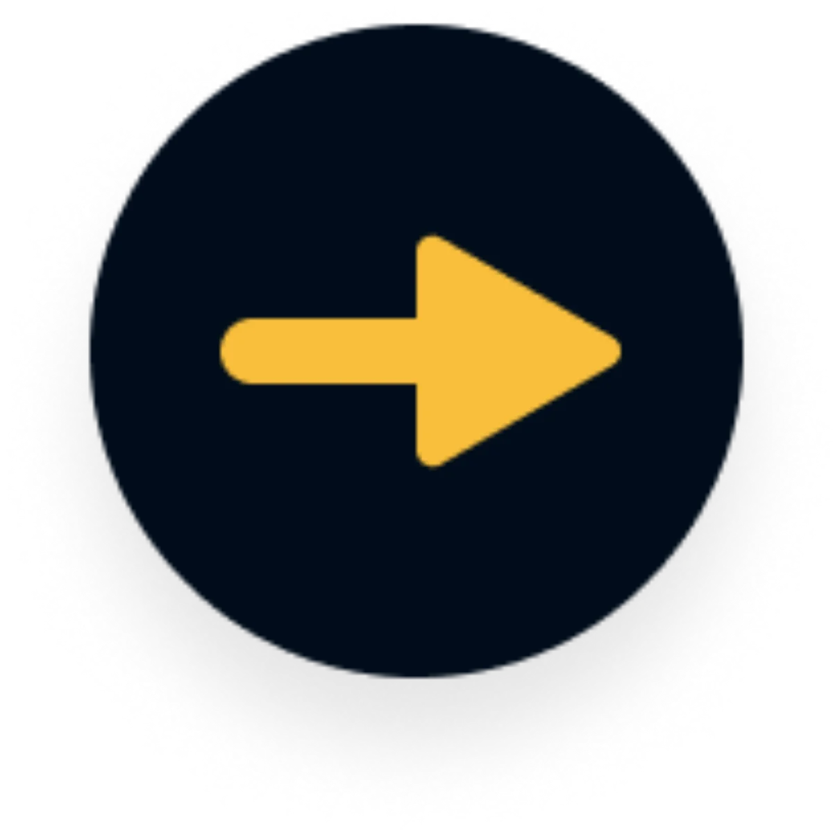Ikona okrągłego przycisku z żółtą strzałką w prawo na ciemnym tle