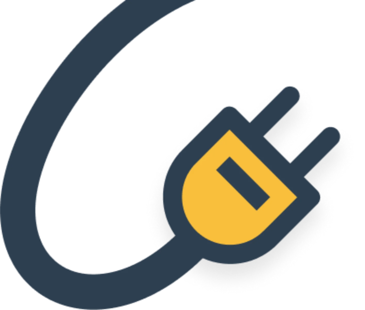 Ikona żółto-granatowej wtyczki elektrycznej z kablem na czarnym tle symbolizująca instalacje elektryczne