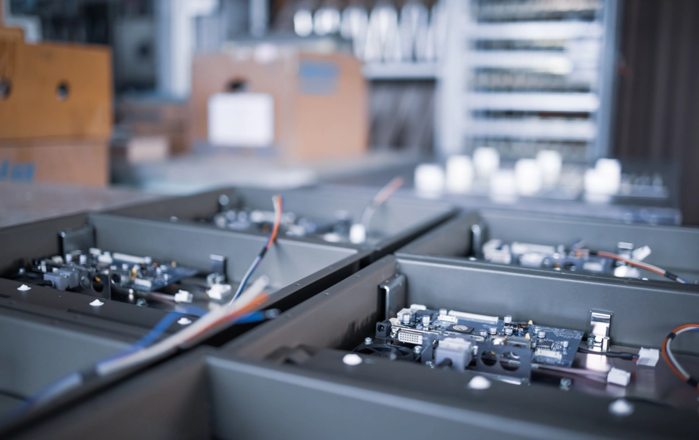 Moduły elektroniczne i przewody w metalowych obudowach w usłudze Instalacje elektryczne